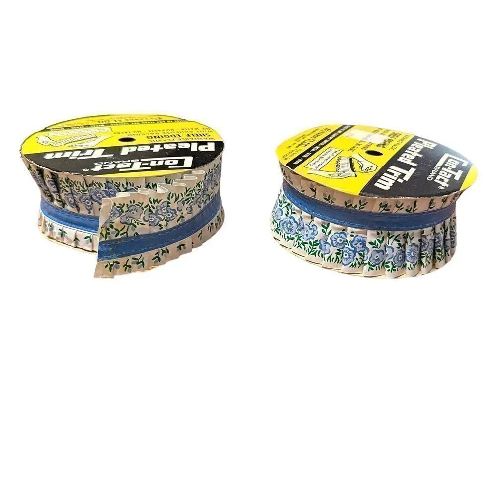 Vintage 70s Contact brand Blue and Green Floral pleated shelf trim. Both rolls